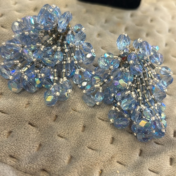 Light Blue Sapphire Swarovski Crystal Cluster Earrings-Boutique - Picture 6 of 8